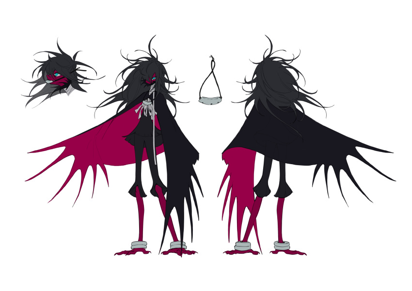 absurdres, animal_feet, bandages, black_hair, black_skirt, black_wings, blue_eyes, creature