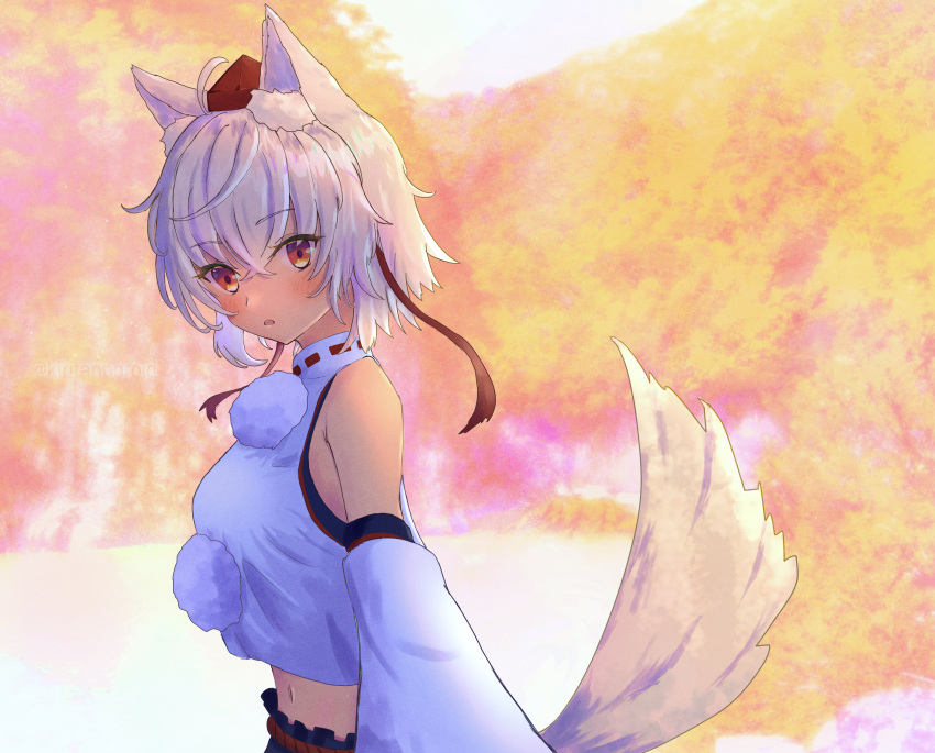 1girl, absurdres, ahoge, animal_ear_fluff, animal_ears, bare_shoulders, black_skirt, blush