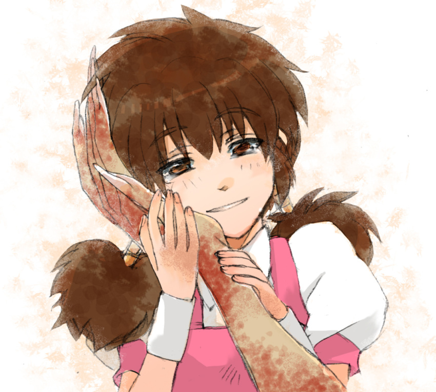 brown_eyes, brown_hair, flute_(violinist_of_hameln), hamel, hands, hinata_neko, holding_hands, orange_eyes, reaching, smile, twintails, violinist_of_hameln