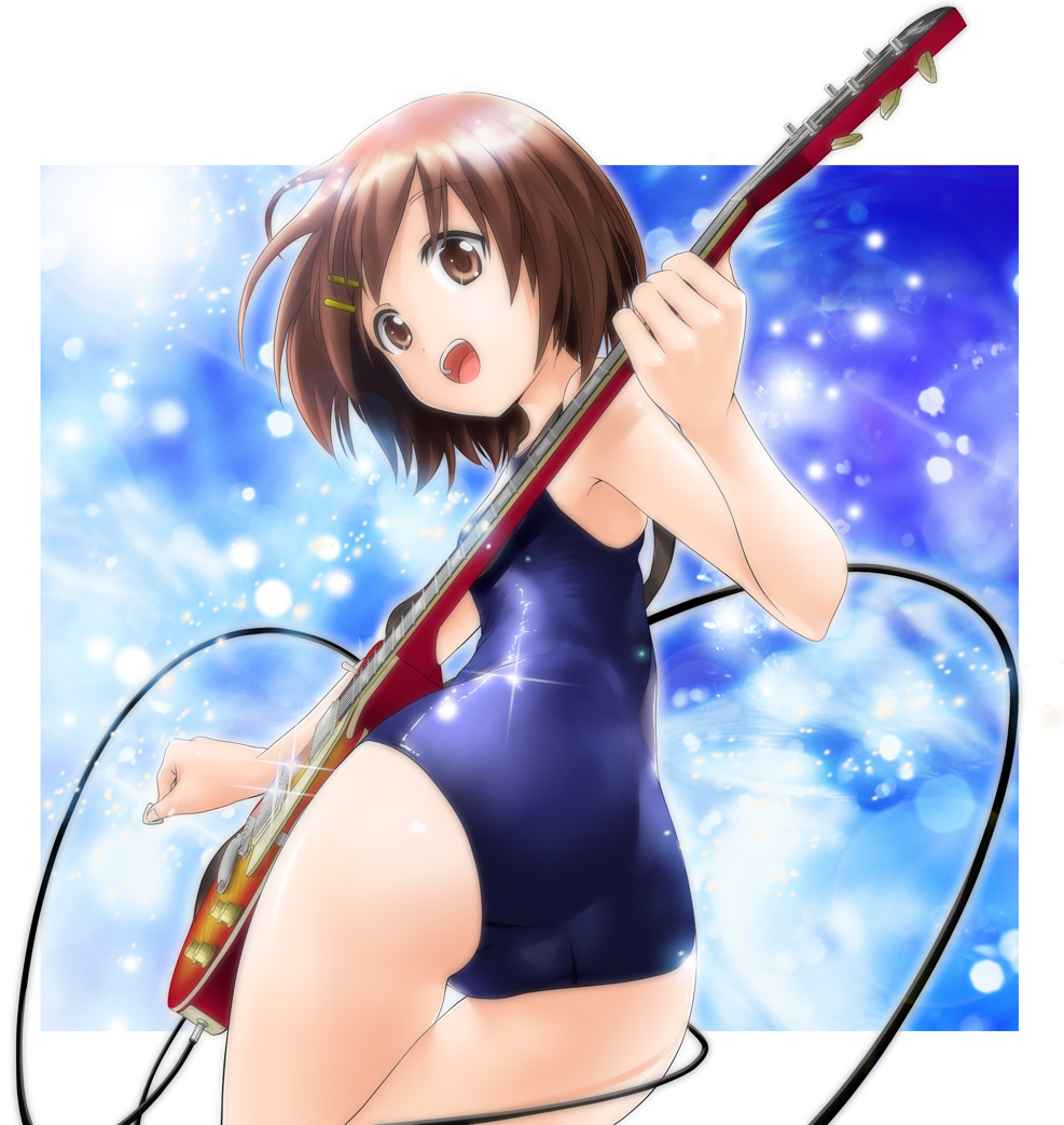 brown_hair, guitar, hair_ornament, hairclip, hirasawa_yui, instrument, k-on!, short_hair