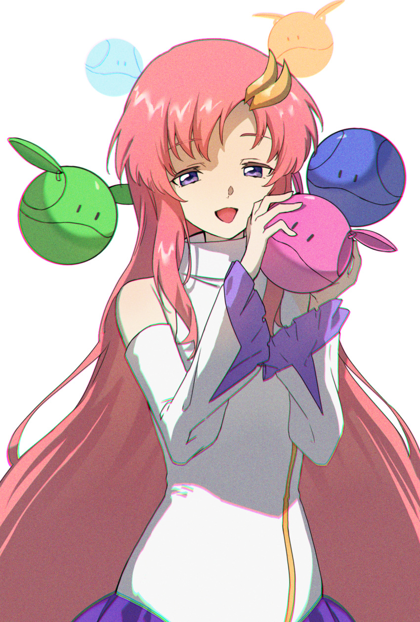 1girl, detached_sleeves, gundam, gundam_seed, hair_ornament, haro, highres, holding