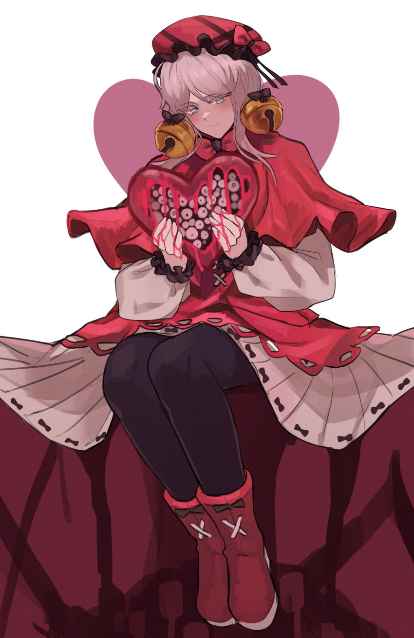 1girl, absurdres, black_thighhighs, blood, blood_on_hands, blush, bow, bowtie