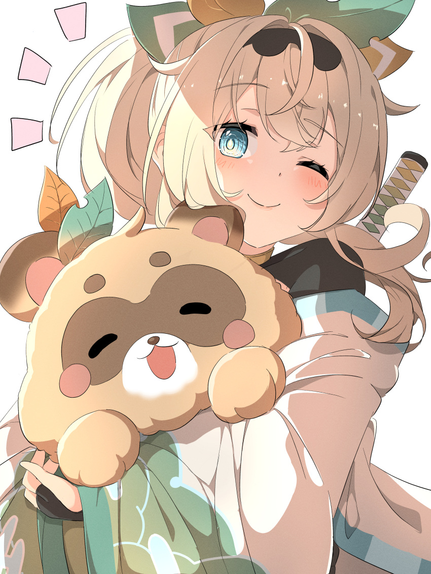 1girl, absurdres, animal_hug, blonde_hair, blue_eyes, blush, closed_mouth, commentary_request