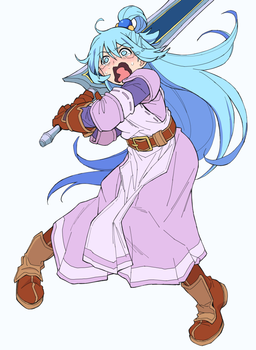 1girl, anastasia_valeria, anastasia_valeria_(cosplay), aqua_(konosuba), armor, armored_dress, belt, blue_eyes