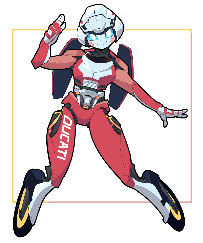 1girl, absurdres, arcee, blue_eyes, blush, ducati, head_tilt, highres