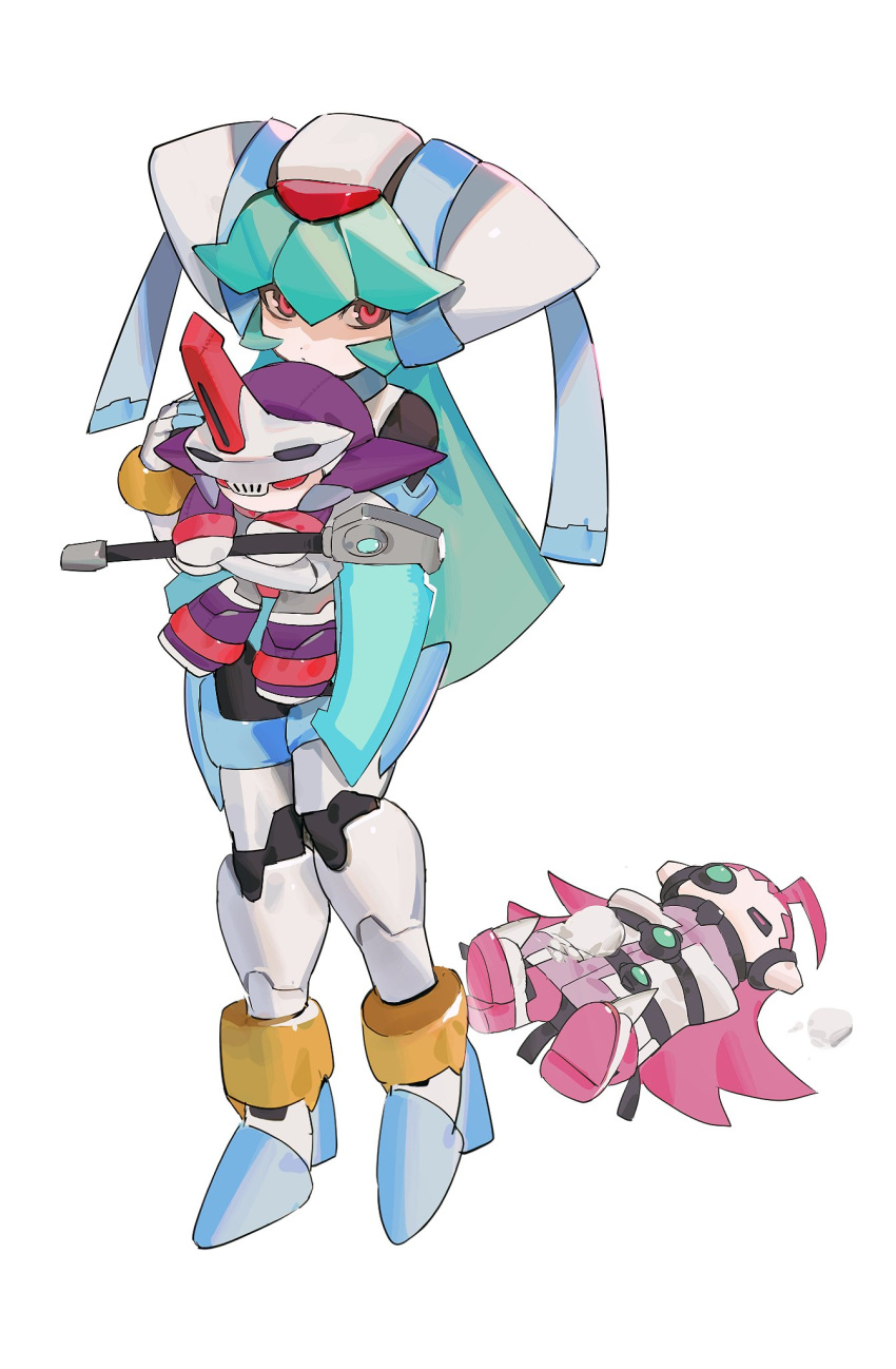 1girl, black_bodysuit, bodysuit, energy_blade, green_hair, helmet, highres, holding