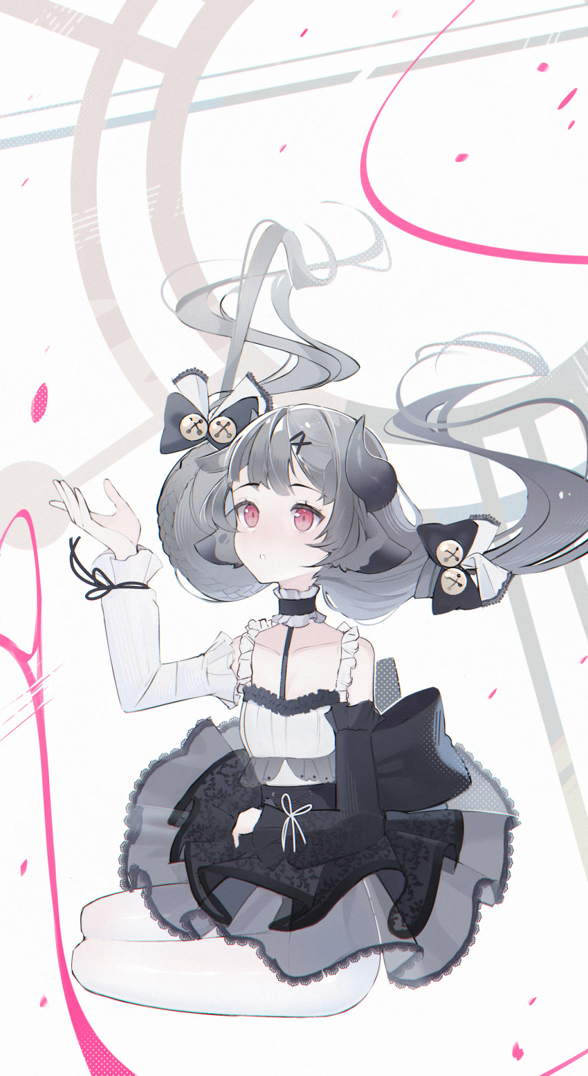 1girl, absurdres, animal_ears, asymmetrical_sleeves, bell, black_choker, black_sleeves, bow