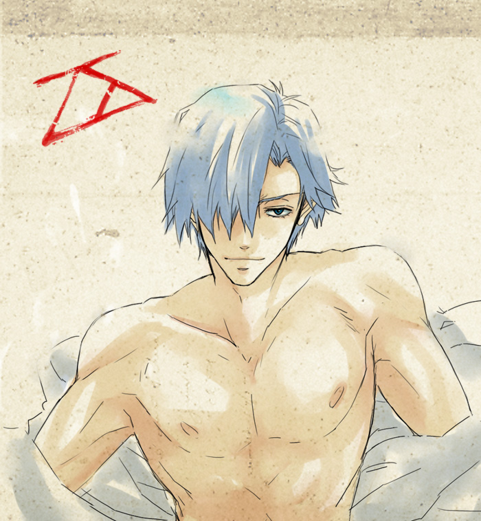 blue_hair, kamina, kamina_kamina, male, shirtless, tengen_toppa_gurren_lagann, tengen_toppa_gurren_lagann:_parallel_works