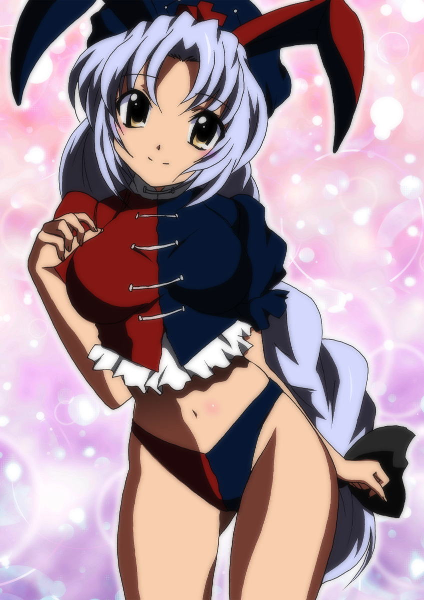 animal_ears, bunny_ears, highres, long_hair, oborogumo_takamitsu, rabbit_ears, silver_hair, touhou