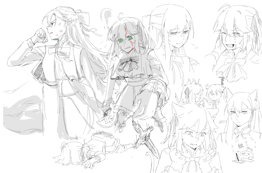 ..., 2girls, animal_ears, animal_hands, anisphia_wynn_palettia, blood, blood_on_face, capelet