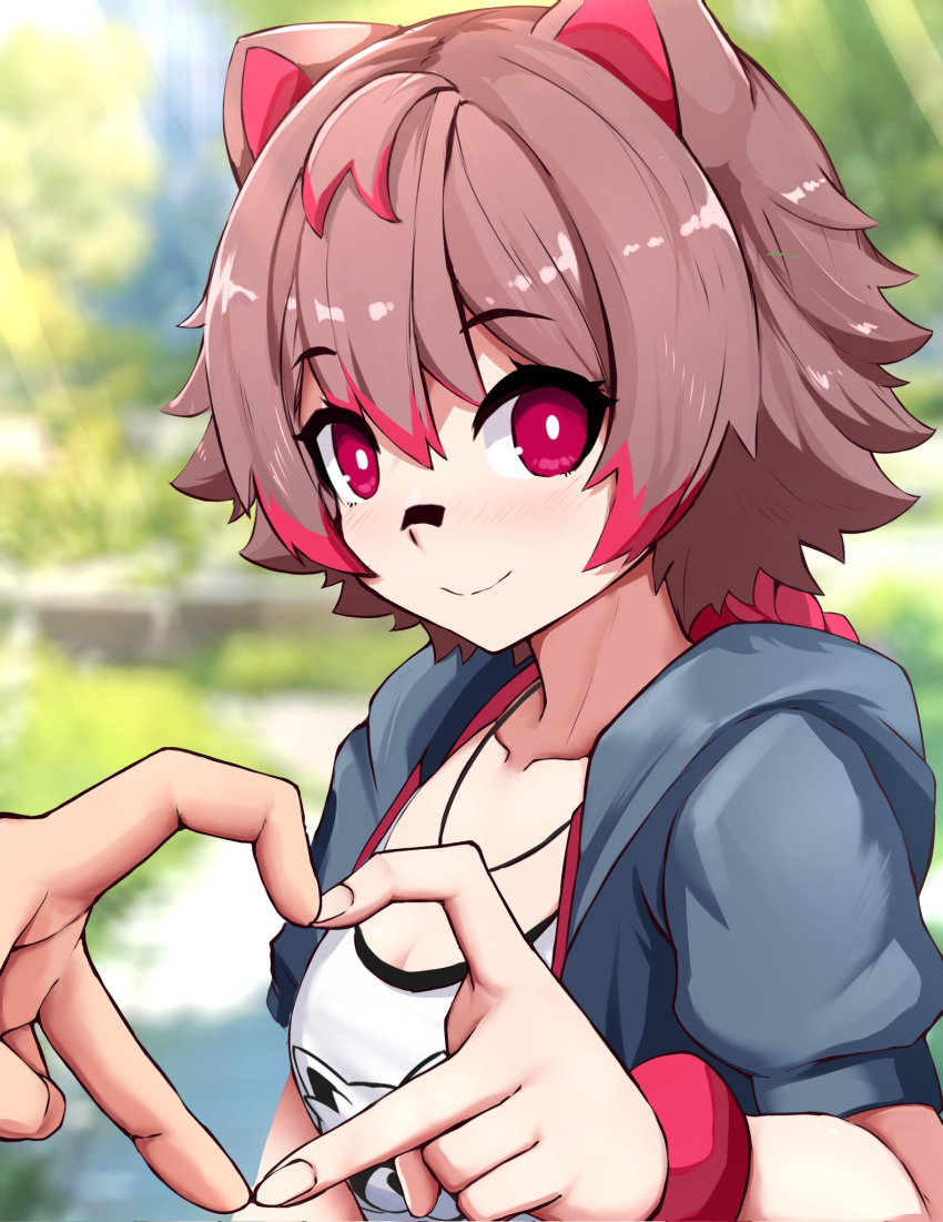 1girl, animal_ears, bandaid, bandaid_on_face, bandaid_on_nose, blue_jacket, blurry, blurry_background