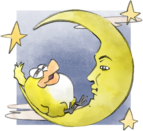 1boy, beak, bird, clouds, crescent_moon, lowres, lying, moon