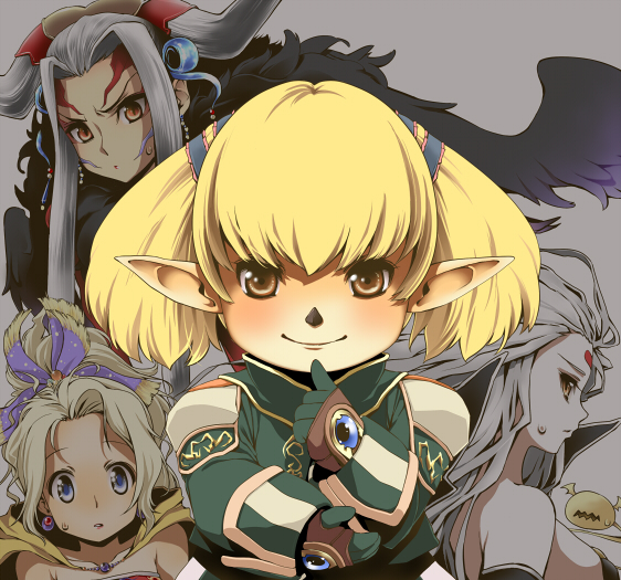 4girls, bad_id, bare_shoulders, black_wings, blonde_hair, blue_eyes, cloud_of_darkness, dissidia_final_fantasy