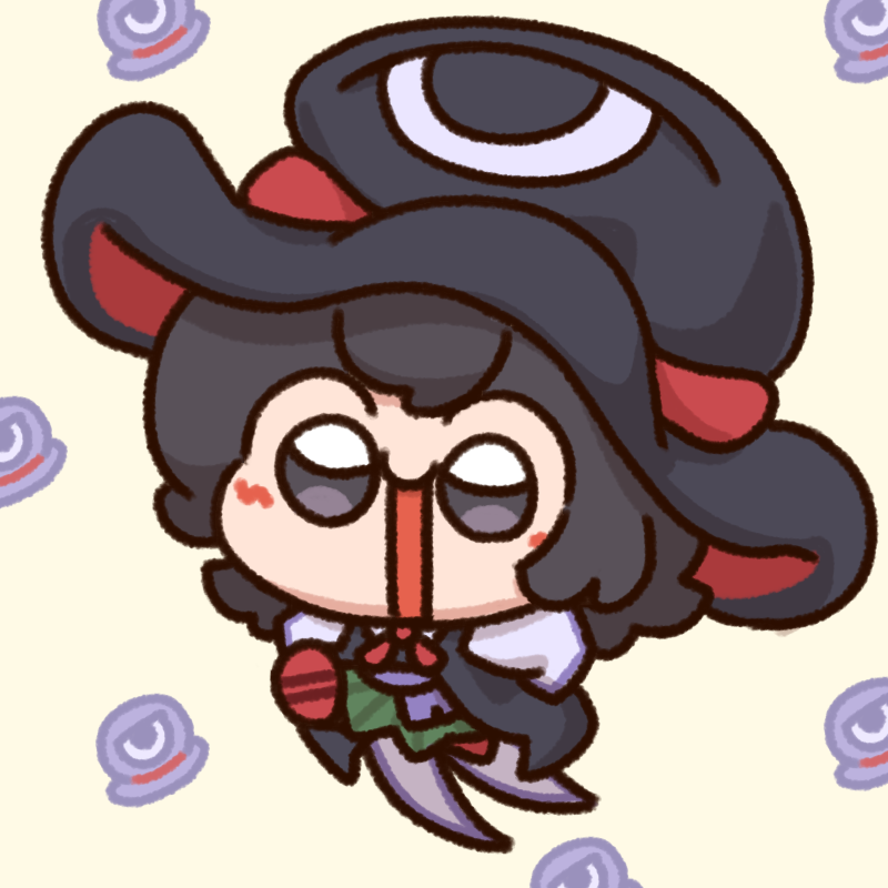 1other, androgynous, ascot, black_eyes, black_hair, coat, commission, enraku_tsubakura, green_hakama, hakama, hat, japanese_clothes, large_hat, len'en, numenoko, open_mouth, other_focus, red_ascot, red_footwear, shirt, short_hair, skirt, smile, tan_tan_pou, white_shirt