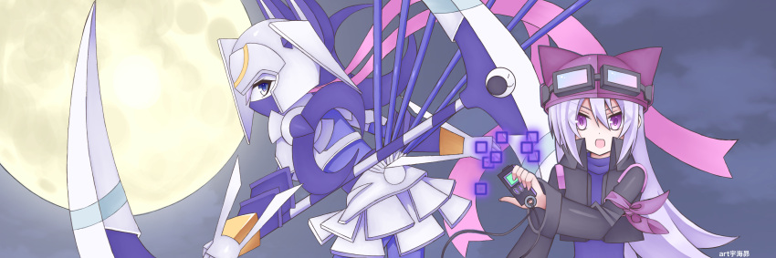 2girls, armor, blue_eyes, cropped_jacket, dianamon, digimon, digimon_story:_sunburst_and_moonlight, digivice
