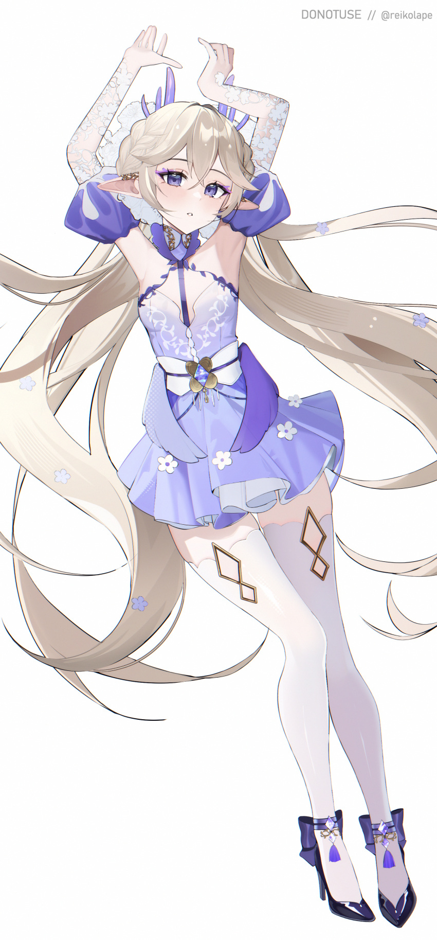 1girl, absurdres, armpits, blonde_hair, character_request, full_body, hand_up, high_heels