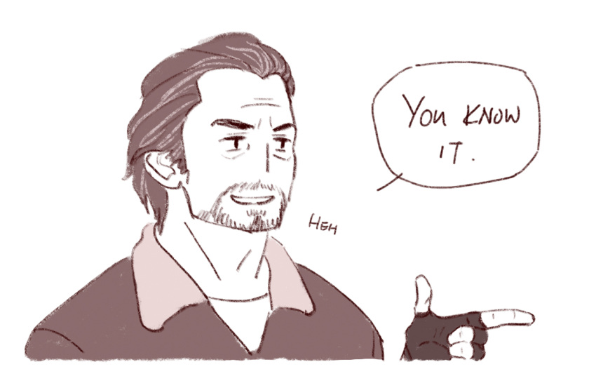 1boy, adachi_koichi, beard, beard_stubble, brown_theme, couple, facial_hair, full_beard