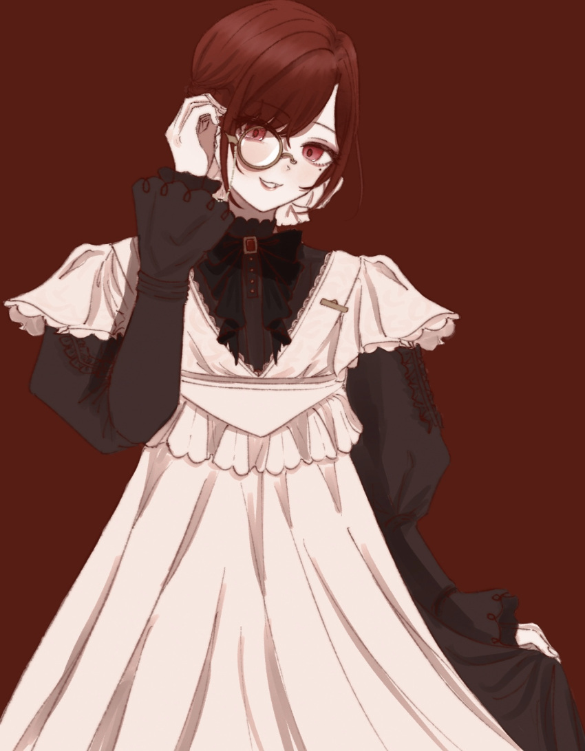 1girl, 28ki_00, alternate_costume, apron, black_dress, blush, curtsey, dress