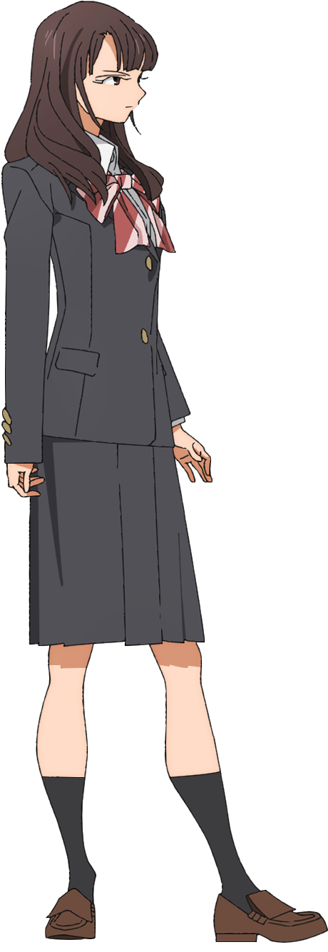 1girl, akebi-chan_no_serafuku, black_jacket, black_skirt, black_socks, blazer, bow, bowtie, brown_eyes, brown_footwear, brown_hair, closed_mouth, collared_shirt, diagonal-striped_bow, diagonal-striped_bowtie, diagonal-striped_clothes, dress_shirt, full_body, highres, jacket, kneehighs, loafers, long_hair, long_sleeves, official_art, pleated_skirt, red_bow, red_bowtie, roubai_academy_school_uniform_(new), shirt, shoes, simple_background, skirt, sleeves_past_wrists, socks, solo, standing, striped_clothes, tachi-e, transparent_background, washio_hitomi, white_shirt