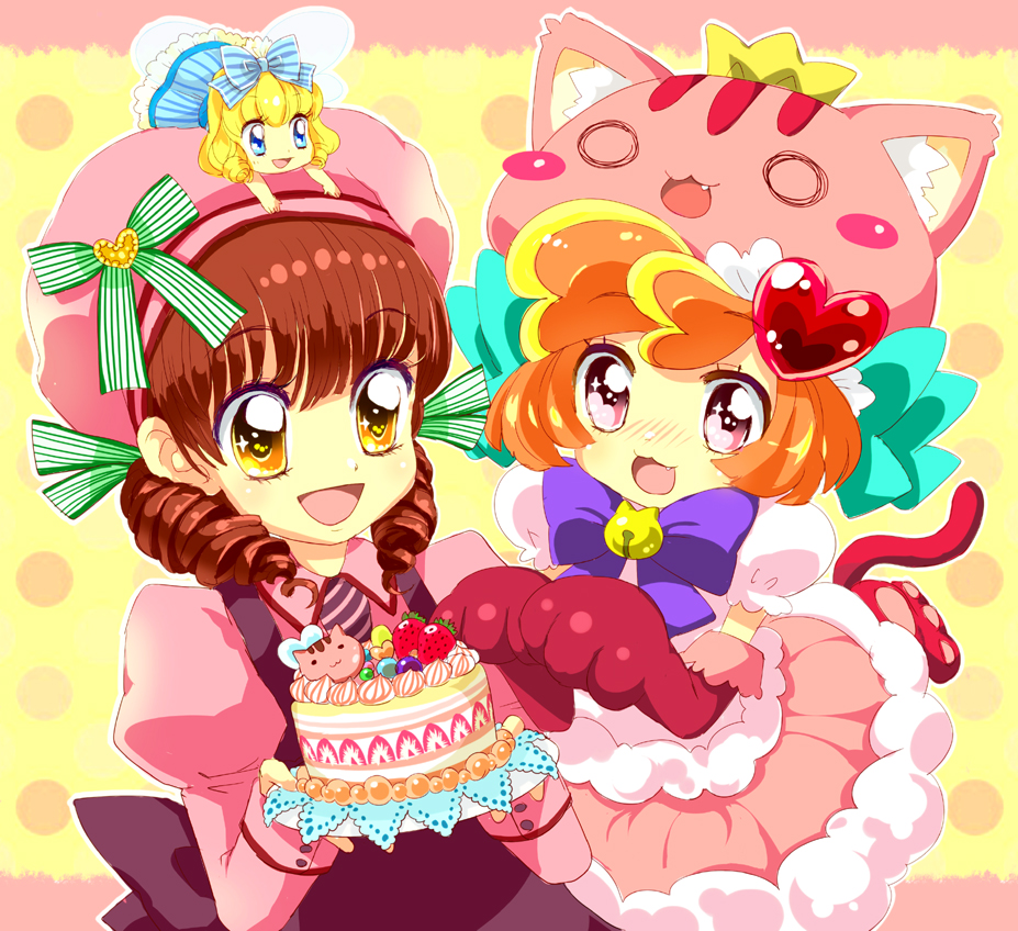 animal_ears, animal_hat, anyamal_tantei_kirumin_zoo, blonde_hair, blue_eyes, blush, bow, brown_eyes