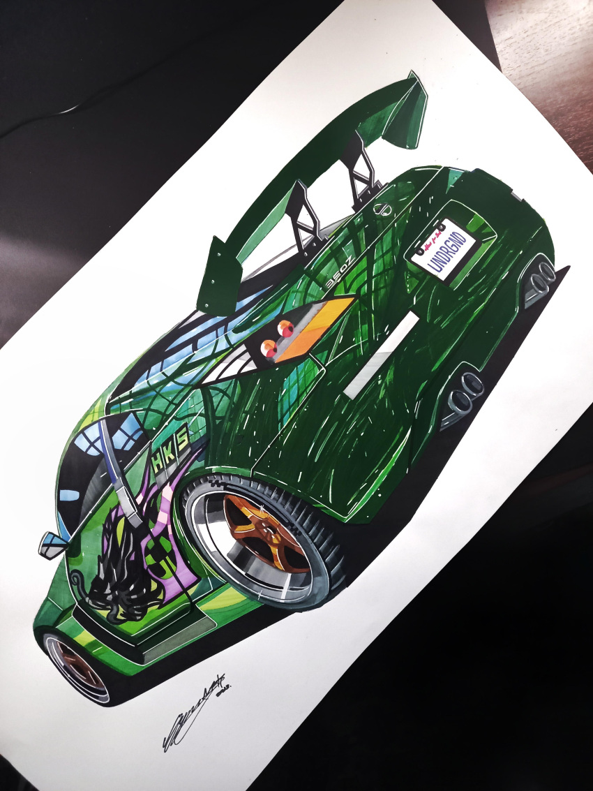 absurdres, car, english_commentary, from_behind, highres, hks, license_plate, luka_milic