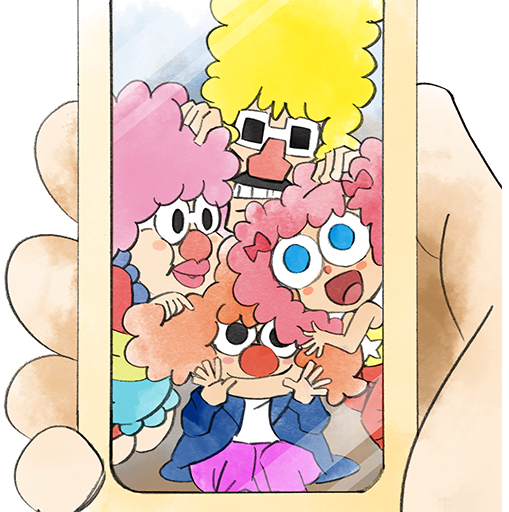 2girls, 3boys, big_nose, blonde_hair, bow, cellphone, facial_hair, hair_bow, holding, holding_phone, james_t, jamie_t, jimmy_t, mama_t, multiple_boys, multiple_girls, mustache, official_art, open_mouth, orange_hair, papa_t, phone, pink_hair, red_nose, smile, sunglasses, takeuchi_kou, third-party_source, warioware, warioware:_get_it_together!