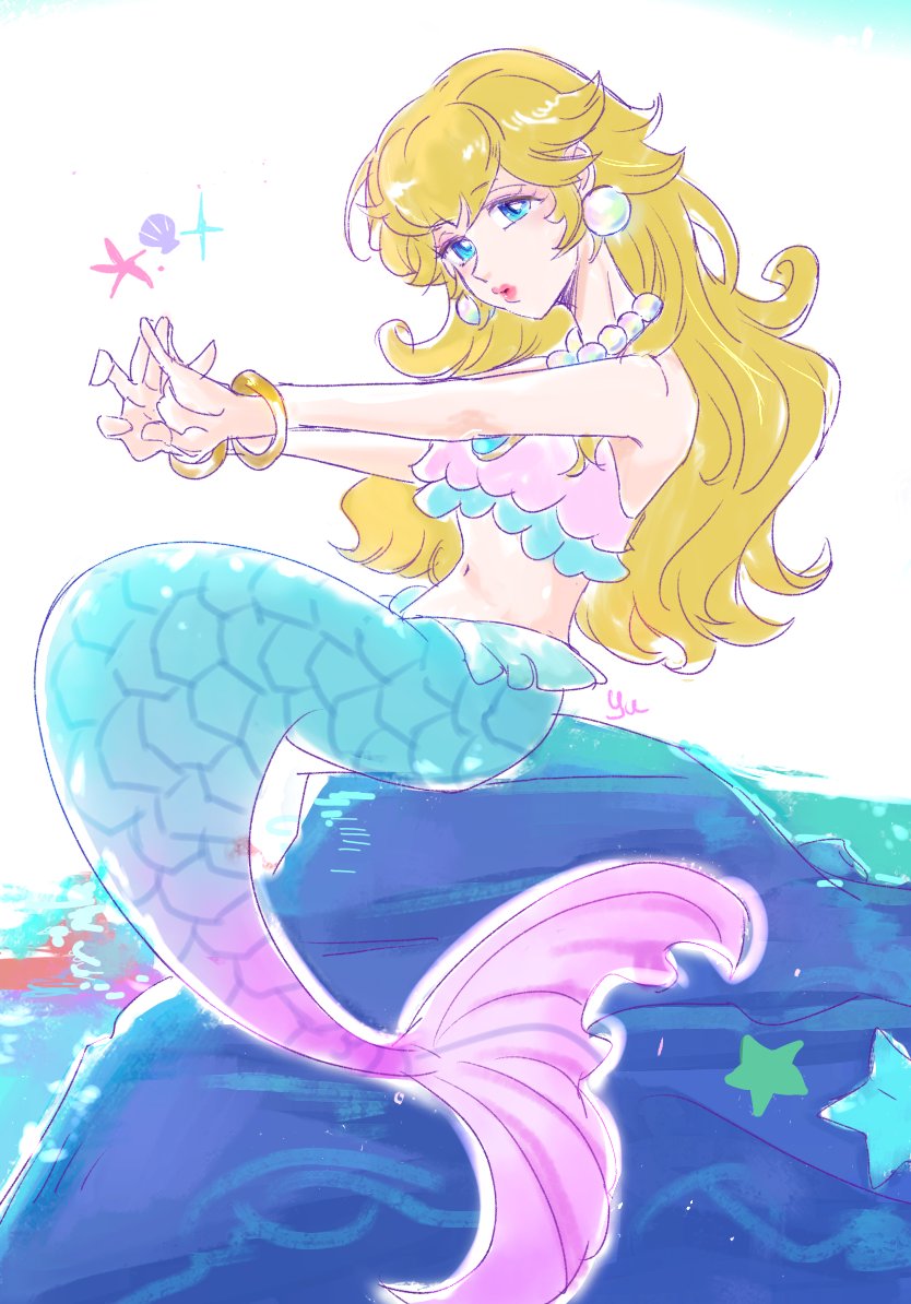 1girl, agua_mp, alternate_costume, blonde_hair, blue_eyes, bracelet, earrings, eyeshadow