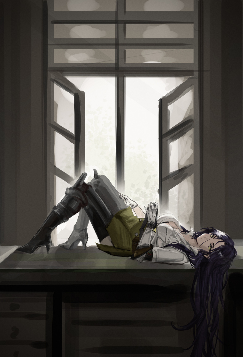 1girl, absurdres, ar-18_(girls'_frontline), black_hair, boots, breasts, closed_mouth, girls_frontline