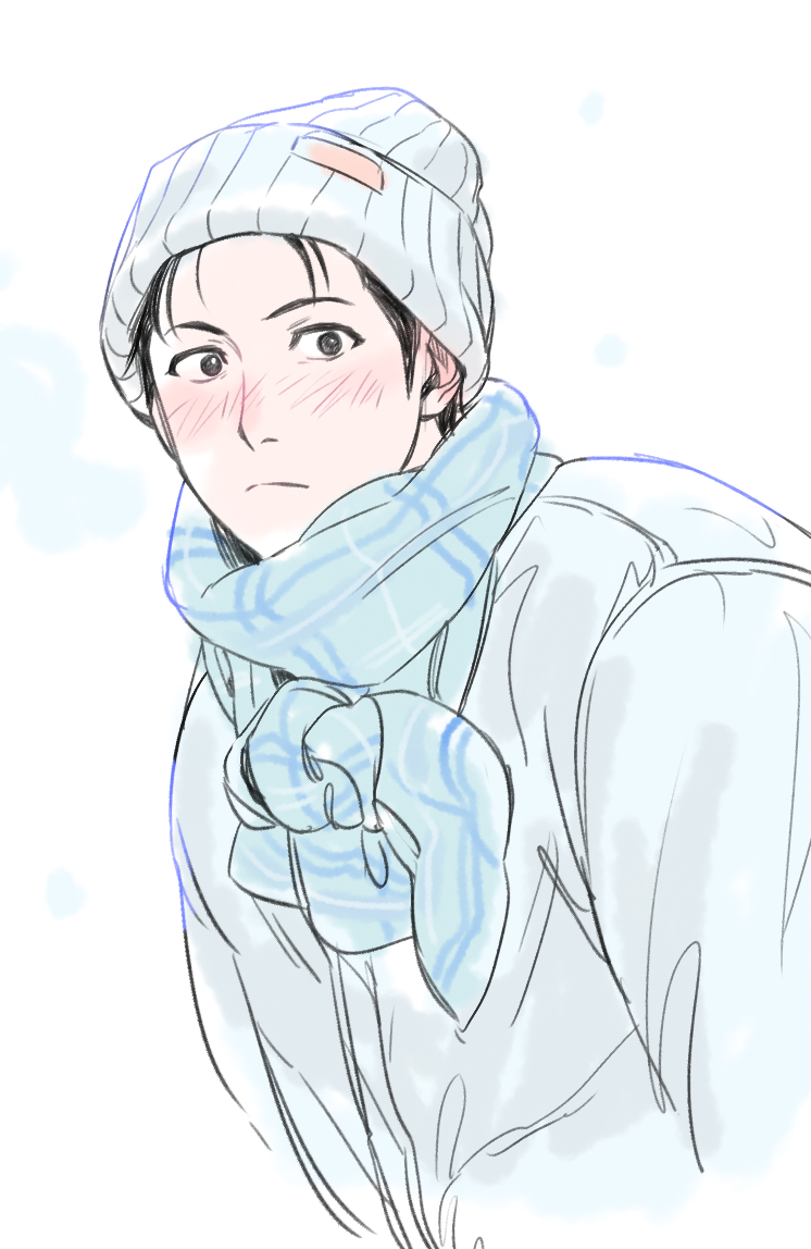 1boy, beanie, black_hair, blush, hat, male_focus, mito_youhei, nongnol234