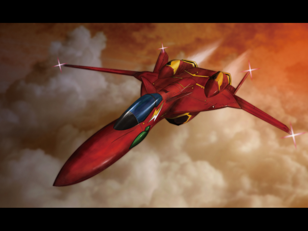 clouds, fire_valkyrie, flying, kurenai_tsuki, macross, macross_7, mecha, nekki_basara