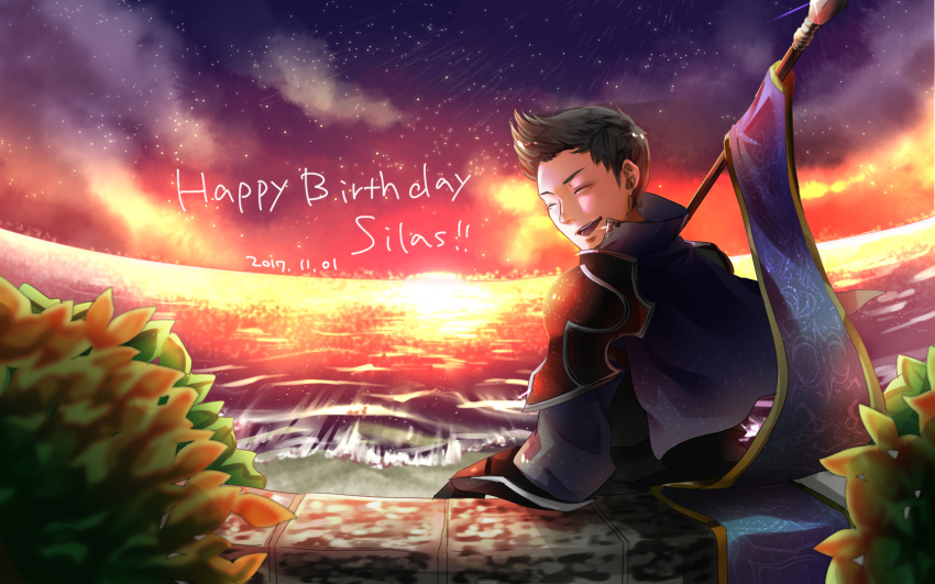 1boy, closed_eyes, collared_cape, dated, dusk, fire_emblem, fire_emblem_fates, happy_birthday