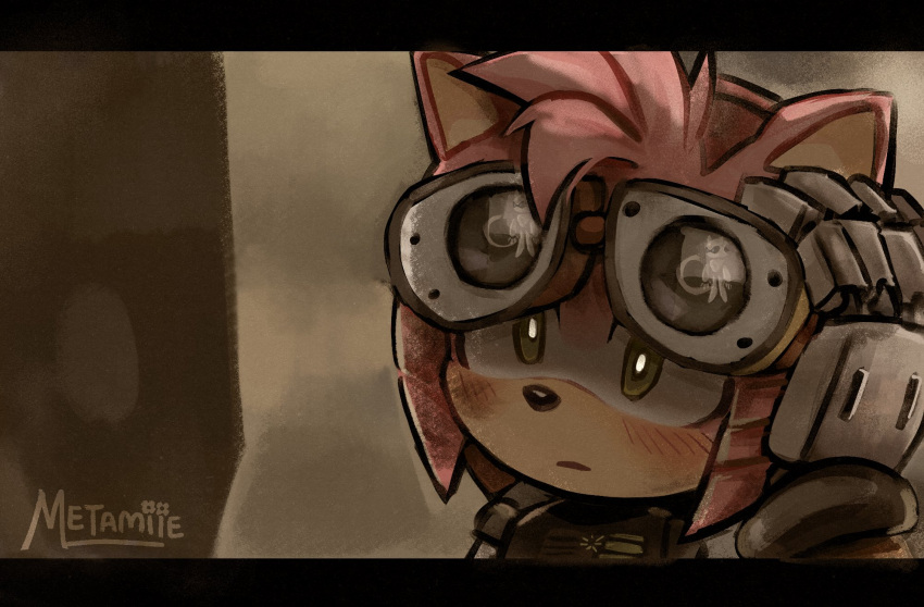 1girl, amy_rose, commentary, cosplay, english_commentary, furry, furry_female, goggles