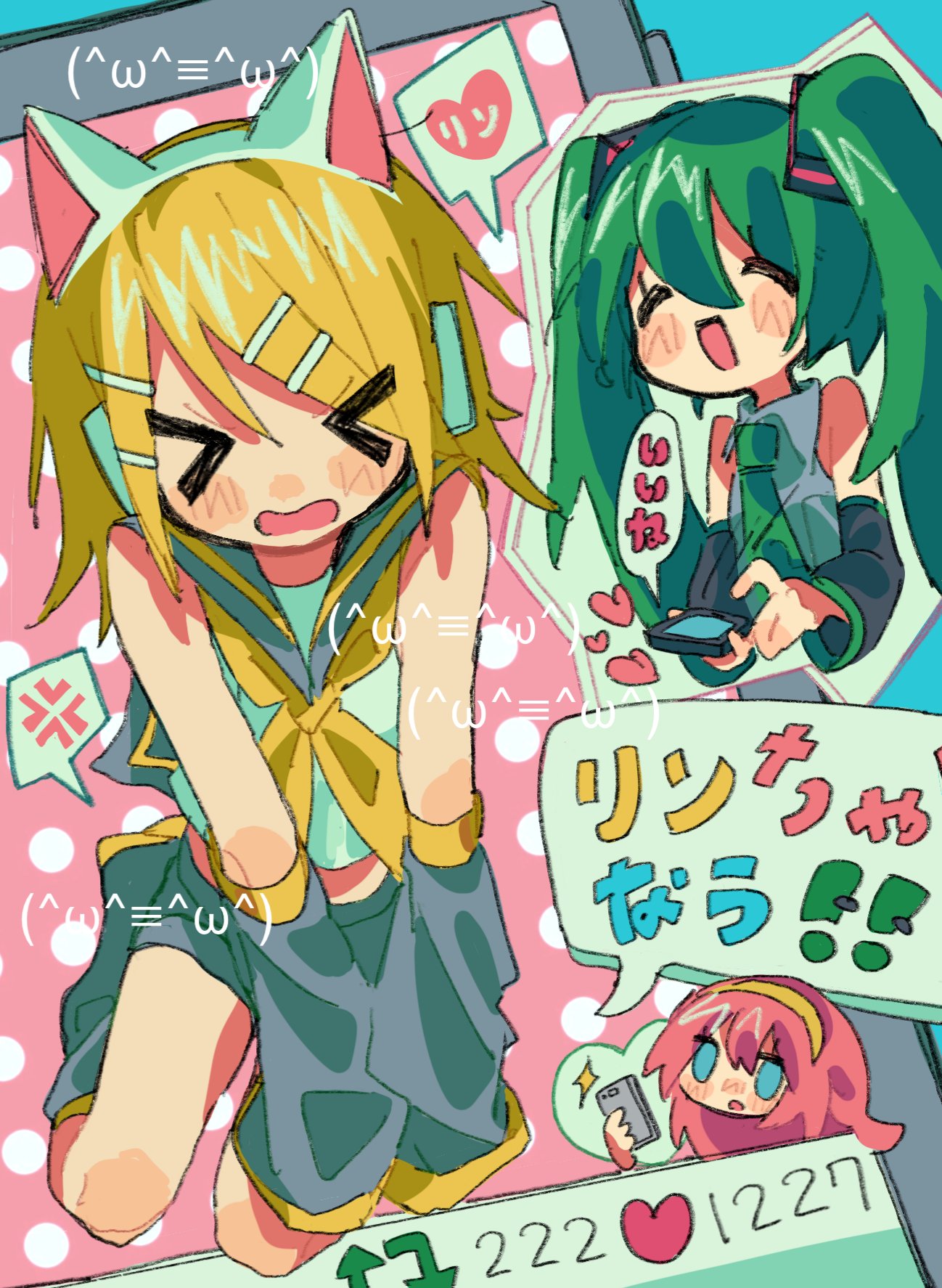 3girls, :o, ^3^, anger_vein, animal_ear_hairband, animal_ears, blonde_hair, cat_day