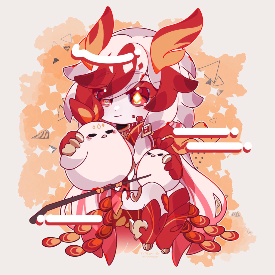 1girl, animal_hands, animal_legs, bare_shoulders, chibi, chinese_clothes, claws, closed_mouth