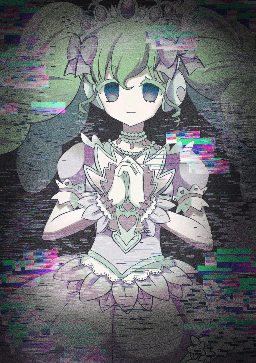 1girl, azuki_(gobi_cutter), bow, colored_eyelashes, cowboy_shot, dress, empty_eyes, falulu
