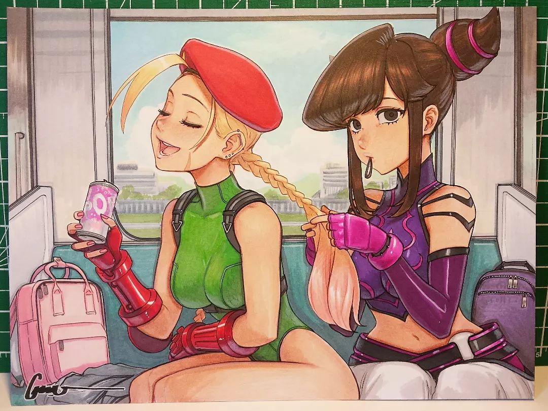 2girls, alternate_hairstyle, antenna_hair, black_eyes, blonde_hair, braid, braiding_hair, brown_hair