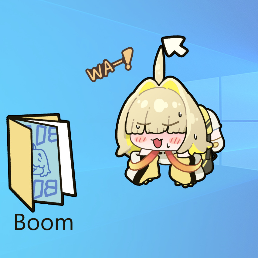 1girl, :3, absurdres, ahoge, blonde_hair, blunt_bangs, blush, chibi