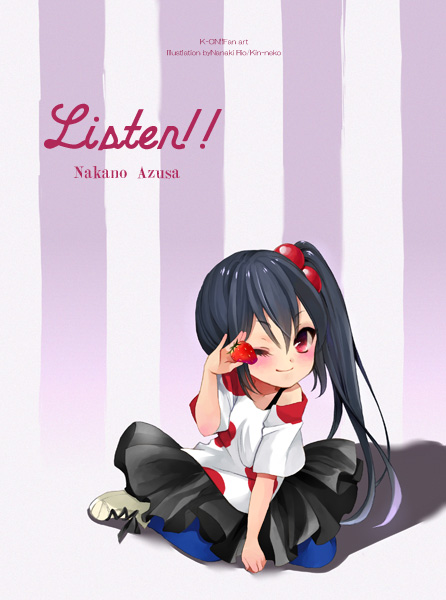 black_hair, food, fruit, holding, holding_fruit, k-on!, listen!!, long_hair
