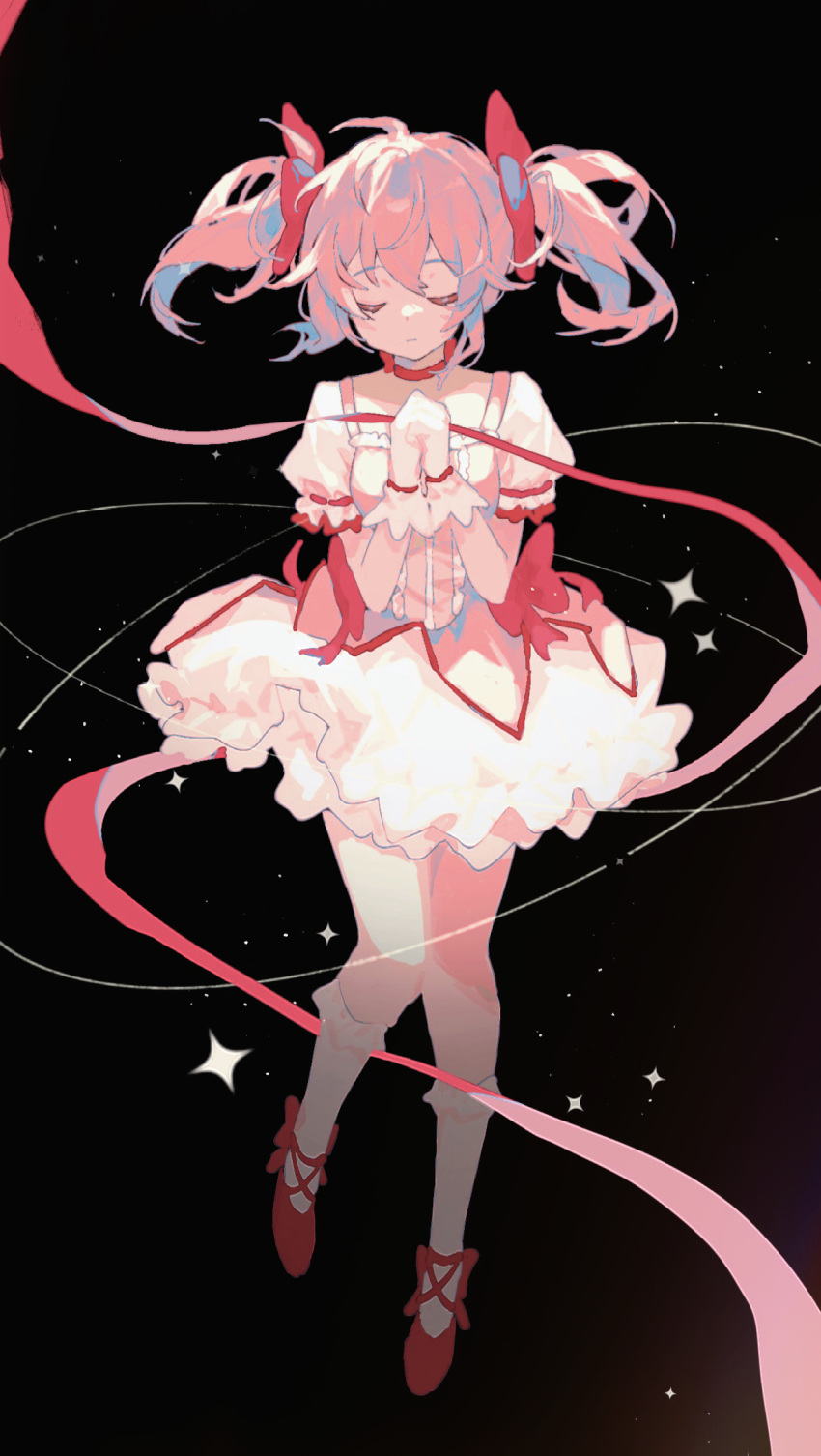 1girl, ahoge, black_background, bow, bow_choker, bubble_skirt, center_frills, chinese_commentary