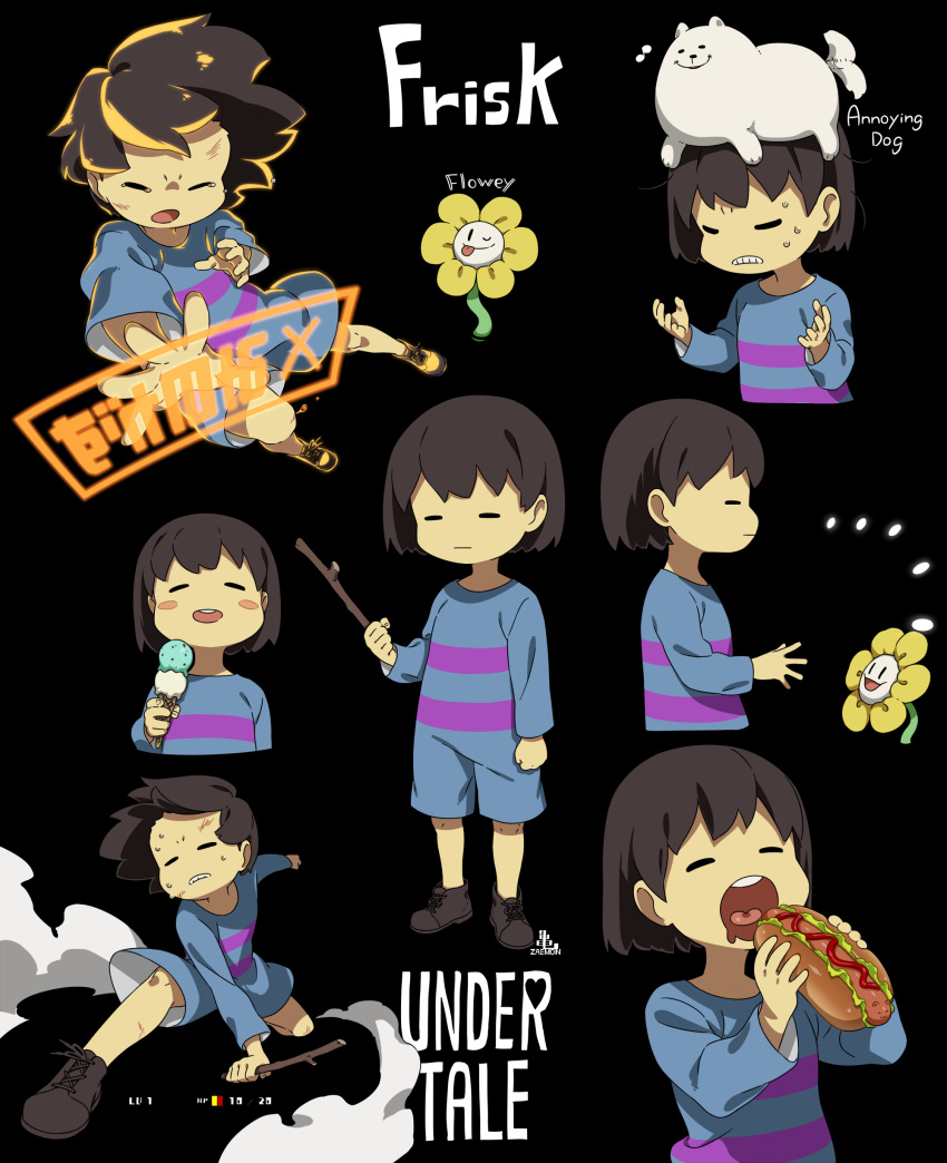 1other, :|, =_=, absurdres, androgynous, animal, animal_on_head, annoying_dog