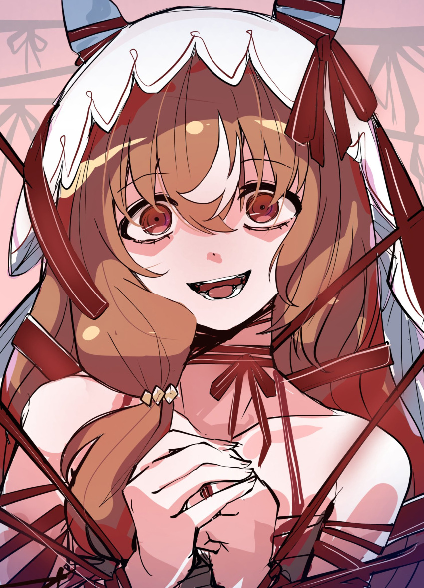 1girl, animal_ears, bridal_veil, brown_eyes, brown_hair, collarbone, commentary_request, empty_eyes