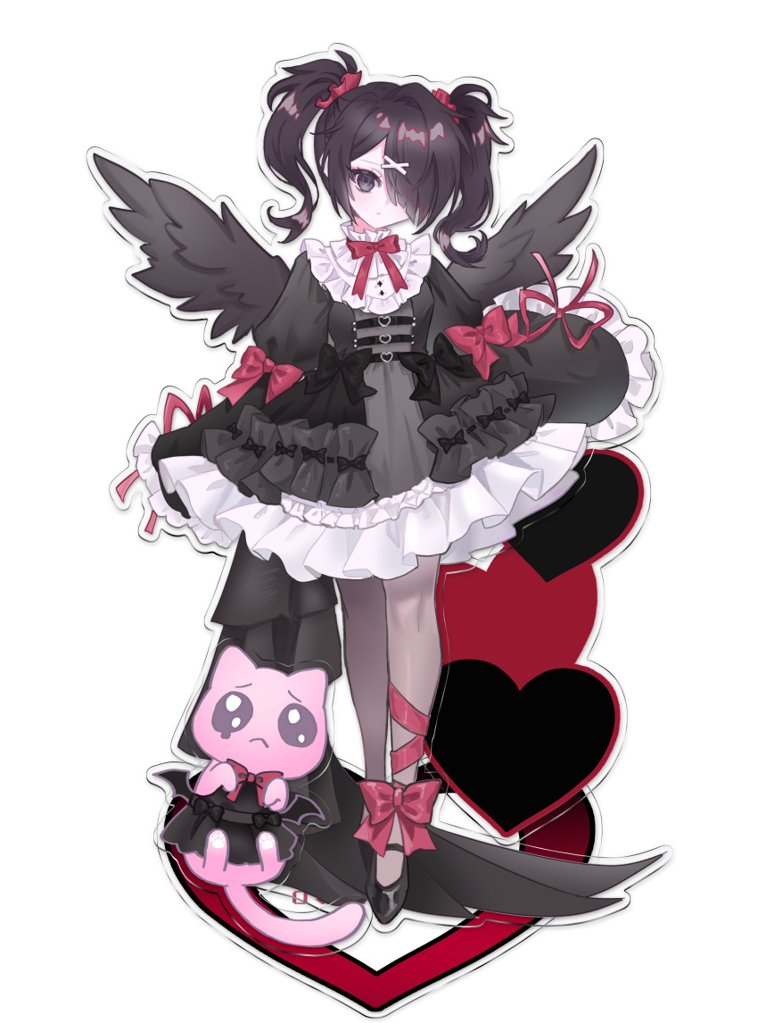 1girl, absurdres, acrylic_stand, ame-chan_(needy_girl_overdose), animal, black_dress, black_eyes, black_footwear