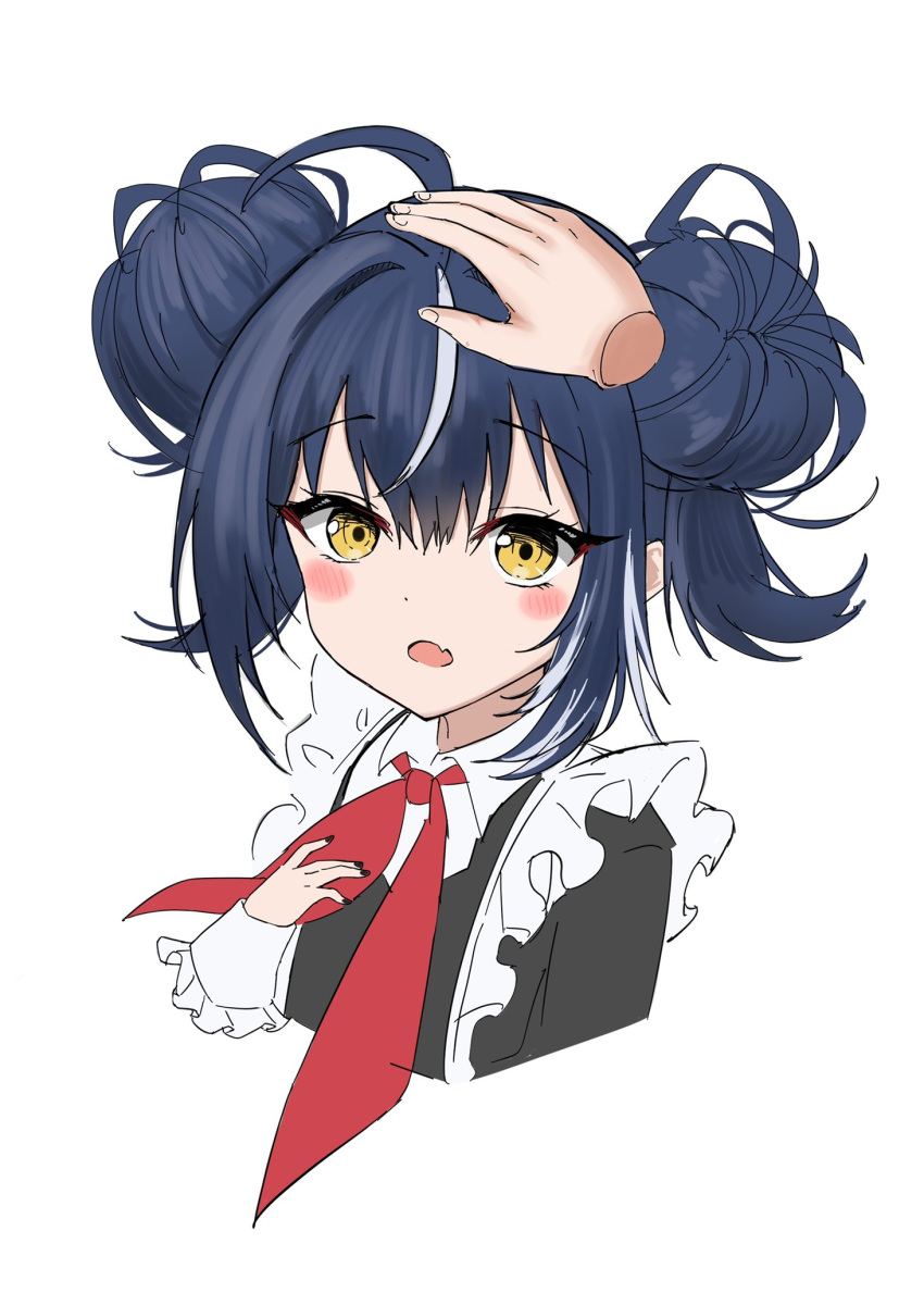 1girl, ahoge, azur_lane, black_dress, blue_hair, blush, commentary_request, cropped_torso