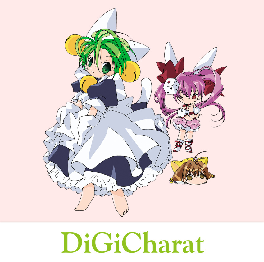 absurdly_long_hair, album_cover, animal_ears, animal_hat, barefoot, bell, bow, brown_eyes
