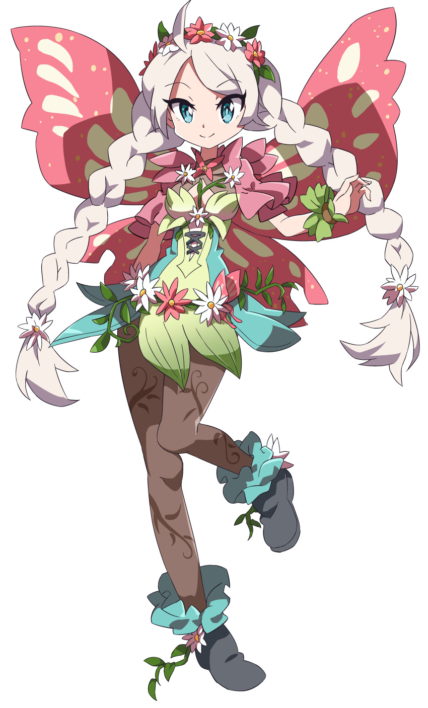 1girl, absurdres, ahoge, blue_dress, blue_eyes, blue_footwear, boots, braid