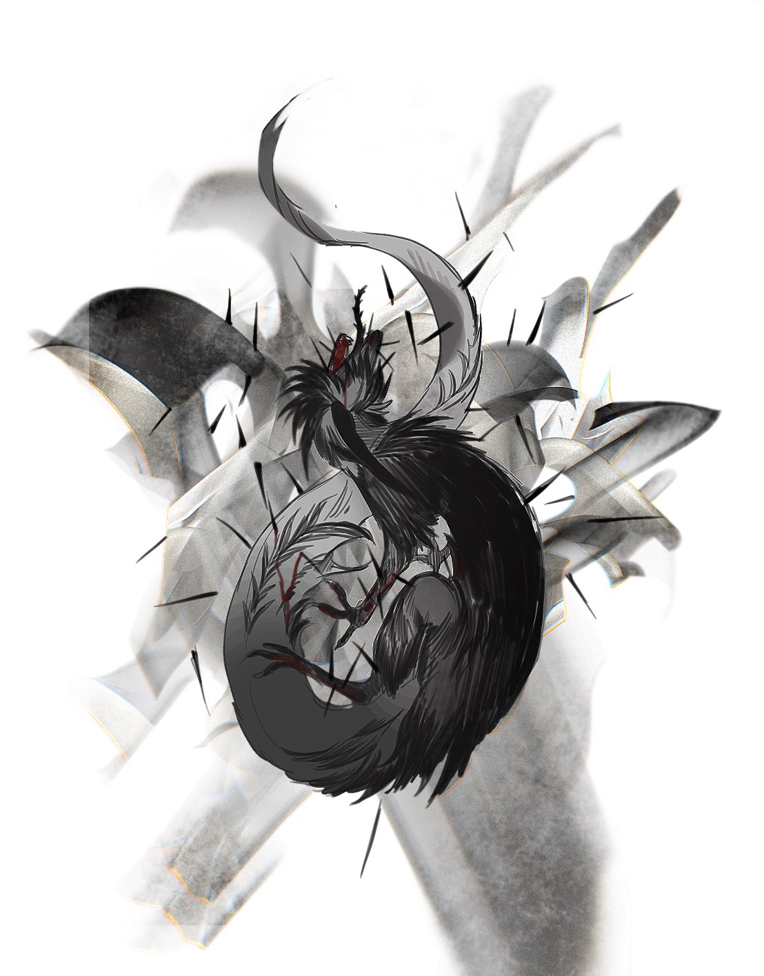 animal_feet, black_fur, creature, full_body, grey_fur, highres, kamikiririp, no_humans