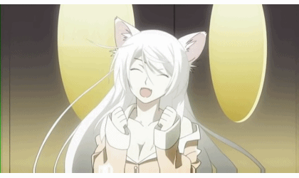 animal_ears, animated, animated_gif, bakemonogatari, breasts, cat_ears, cleavage, closed_eyes