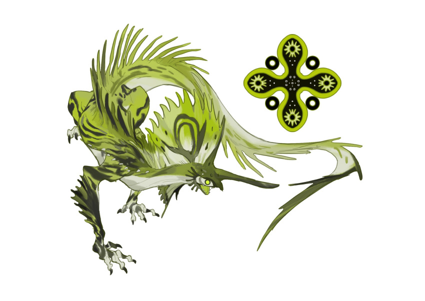 animal_feet, animal_frills, colored_skin, colored_tongue, creature, full_body, green_eyes, green_skin
