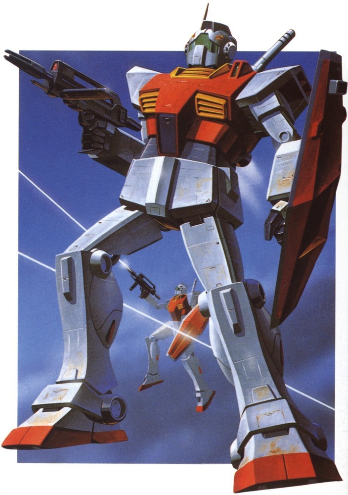 1980s_(style), battle, beam_rifle, damaged, dirty, energy_gun, firing, gm_ii