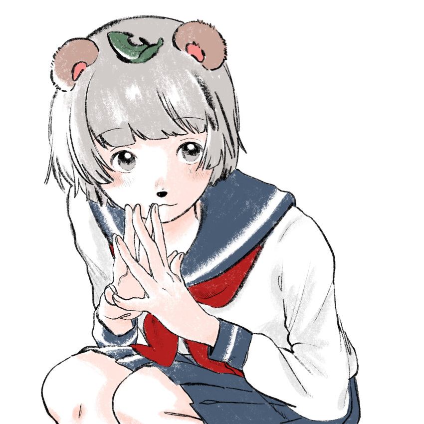 1girl, :3, alternate_costume, animal_ears, animal_nose, blue_sailor_collar, blue_skirt, blush